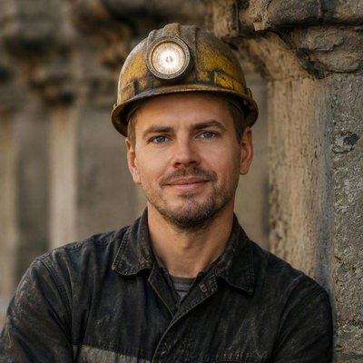 Johannes Edelstein mit Grubenhelm